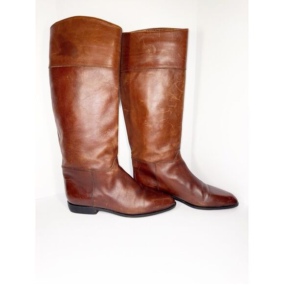 Vtg Charles David Tall Leather Riding Boots Brown Low Heel Equestrian Womens 9 - Picture 7 of 15